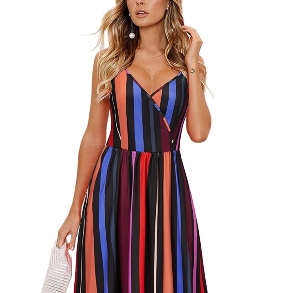 Women's Sundress V Neck Floral Summer Beach Backless Maxi Dress with Pocket